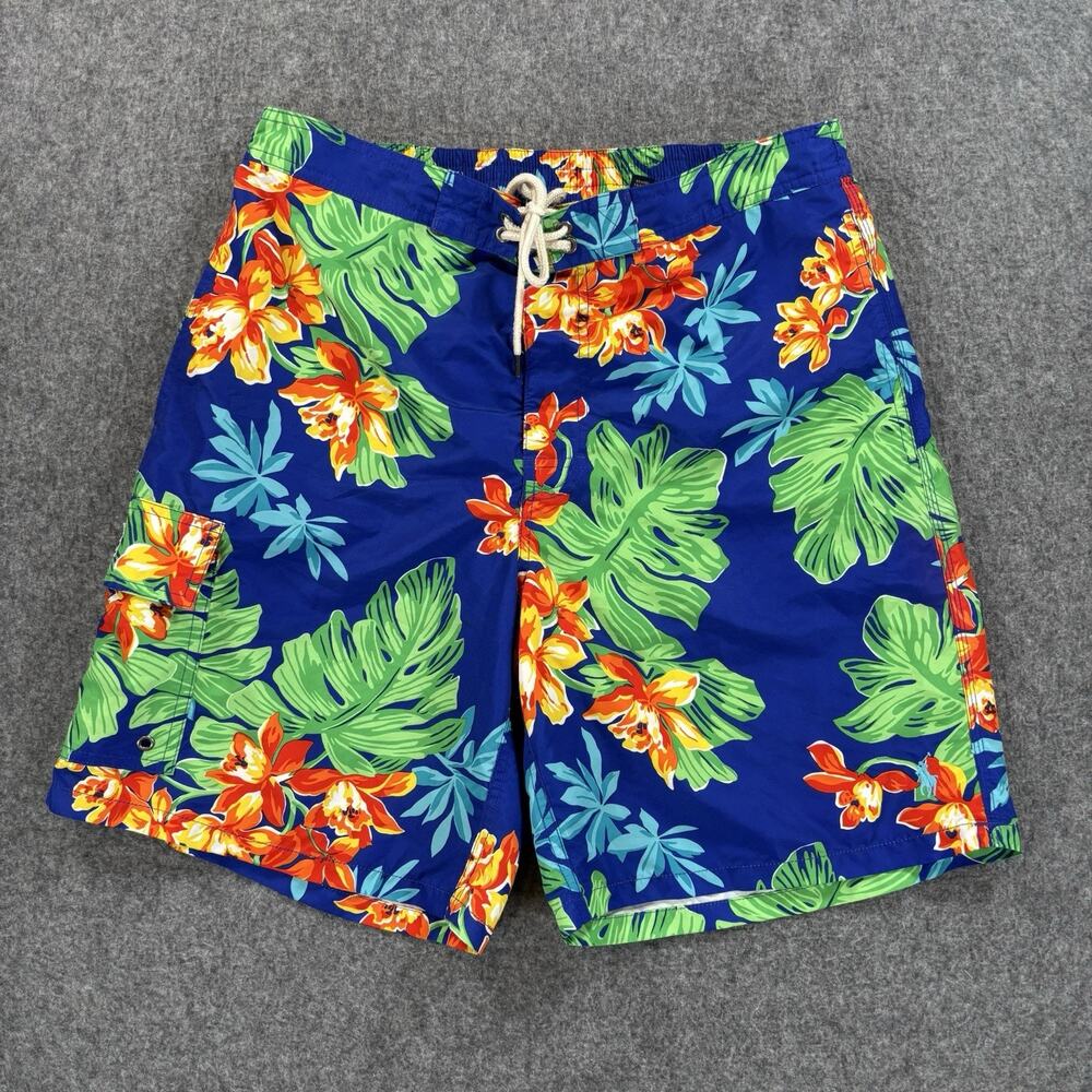 Polo Ralph Lauren Swim Trunks Lined Men’s Large Blue Floral Tropical Monstera